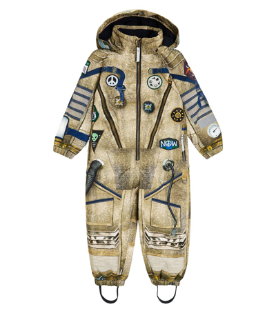 Molo Kids' Boys Golden Astronaut Print Snowsuit In Beige