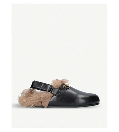 Gucci New River Leather And Shearling Clogs In Black