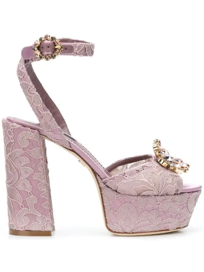 Dolce & Gabbana Keira Embellished Lace Sandals In Pink