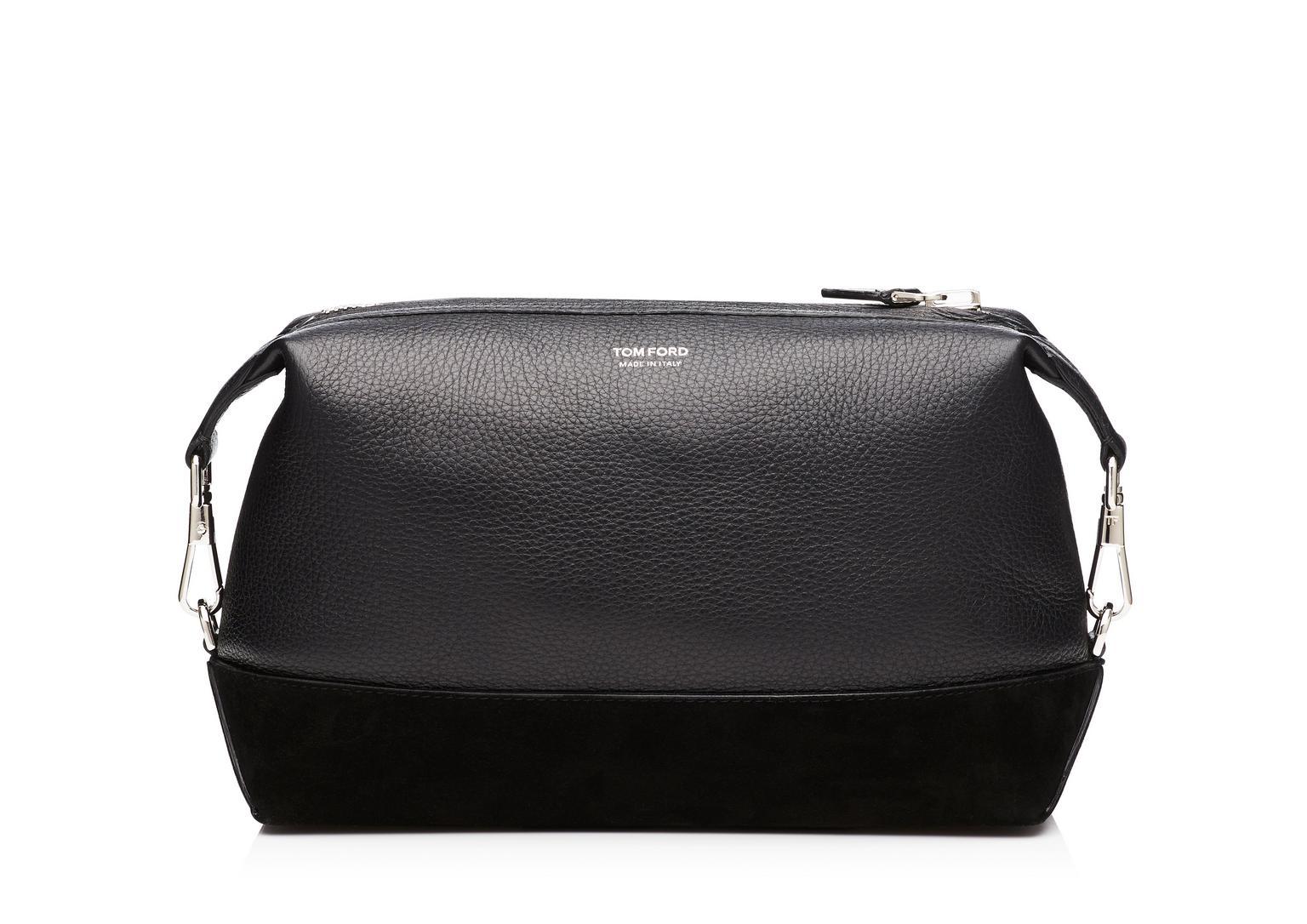 Tom Ford Suede-panelled Full-grain Leather Wash Bag In Black | ModeSens