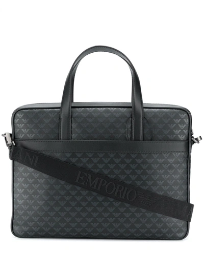 Emporio Armani Monogram Print Leather Briefcase In Black