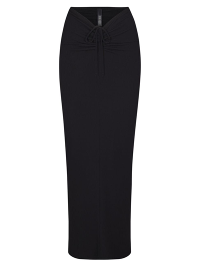 Skims Soft Lounge Ruched-front Stretch-jersey Maxi Skirt In Onyx