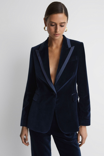 Reiss Bree - Navy Single Breasted Velvet Suit Blazer, Us 8