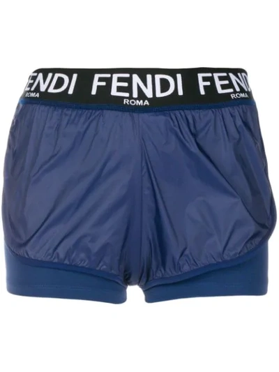 Fendi Roma Shell And Stretch-jersey Shorts In Blue