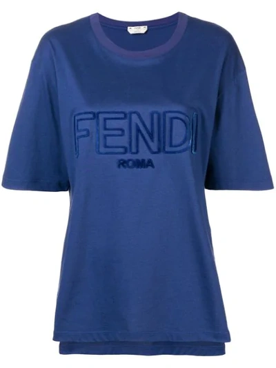 Fendi Oversize Logo Embroidered Jersey T-shirt In Blue