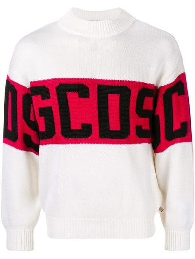Gcds Logo Jacquard Wool Blend Knit Sweater In Bianco Latte