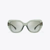 Tory Burch Miller Oversized Cat-eye Sunglasses In Transparent Sage/light Grey Gradient