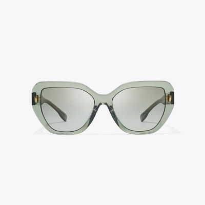 Tory Burch Miller Oversized Cat-eye Sunglasses In Transparent Sage/light Grey Gradient