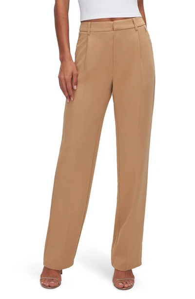 Good American Luxe Suiting Column Wide Leg Trousers In Pecan001