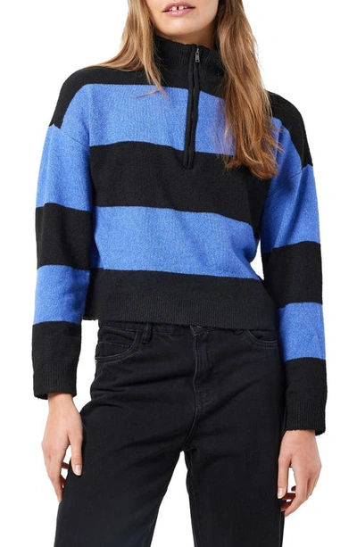 Noisy May Kate Stripe Half Zip Sweater In Amparo Blue Stripes