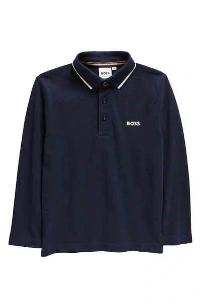 Bosswear Kids' Mini Me Cotton Piqué Long Sleeve Polo In 849-navy