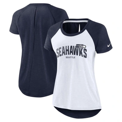 Nike Women's  White, Heather Scarlet Seattle Seahawks Back Slit Lightweight Fashion T-shirt In White,heather Scarlet