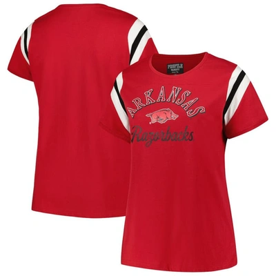Profile Cardinal Arkansas Razorbacks Plus Size Striped Tailgate Scoop Neck T-shirt