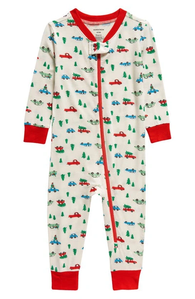 Nordstrom Babies' Zip-up Pajama Romper In Ivory Egret Holiday Cars