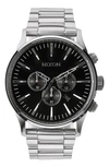 Nixon Sentry Chronograph Bracelet Watch, 42mm In Black/silver