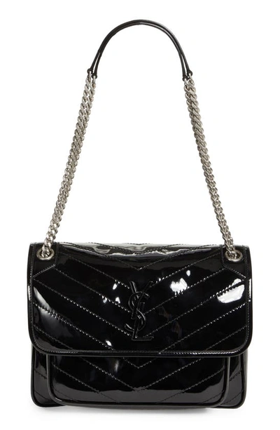 Saint Laurent Medium Niki Patent Leather Convertible Crossbody Bag In Noir