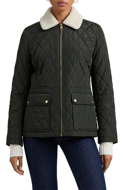 Ralph Lauren Berber Quilted Faux Shearling Trim Jacket In Litchfield Loden