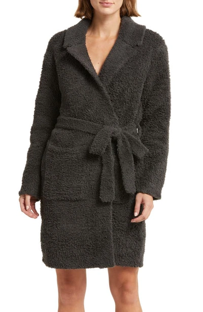 Barefoot Dreams Cozychic Double-knit Teddy Robe In Carbon