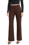 Open Edit Pleated Mid Rise Stretch Twill Trousers In Brown Coffee