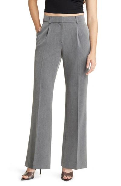 Open Edit Pleated Mid Rise Stretch Twill Trousers In Grey Heather