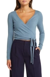 Open Edit Wrap Sweater In Blue Stone