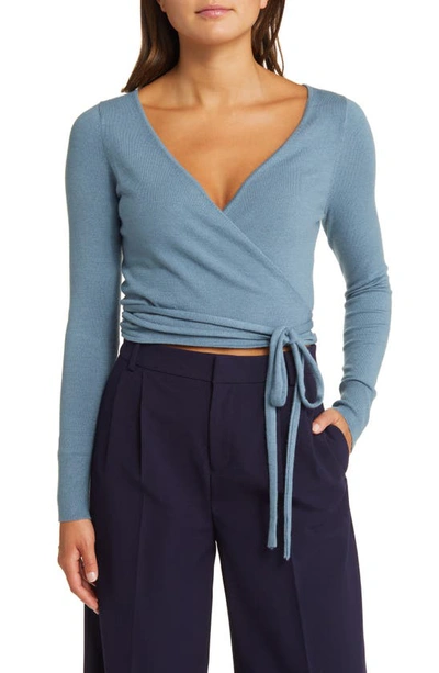 Open Edit Wrap Sweater In Blue Stone