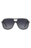 Carrera Eyewear 58mm Navigator Sunglasses In Black/ Grey Shaded
