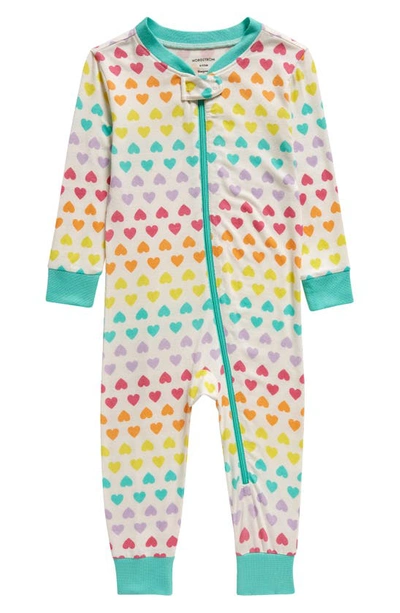 Nordstrom Babies' Print Fitted One-piece Pajamas In Ivory Egret Double Hearts