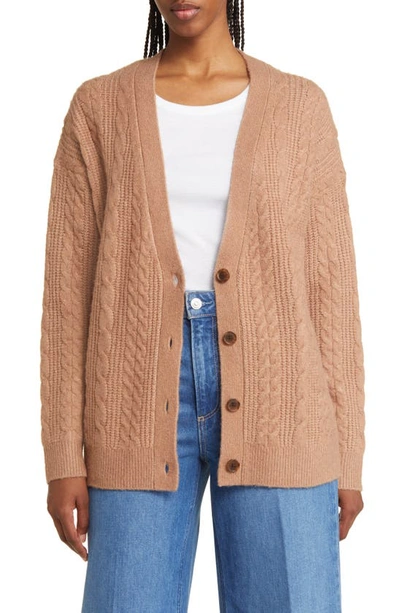 Nordstrom Cable Stitch Oversize Button-up Sweater In Tan Smoke