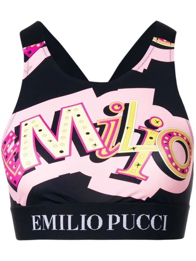 Emilio Pucci Printed Lycra Bra Top W/ Logo Detail In Purple