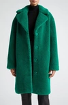 Stand Studio Camille Long Faux Fur Cocoon Coat In Jade Green