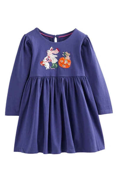Mini Boden Kids' Long Sleeve Cotton Dress In Blue Yonder