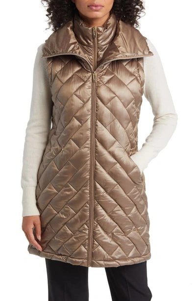 Via Spiga Quilted Puffer Vest With Bib In Gold