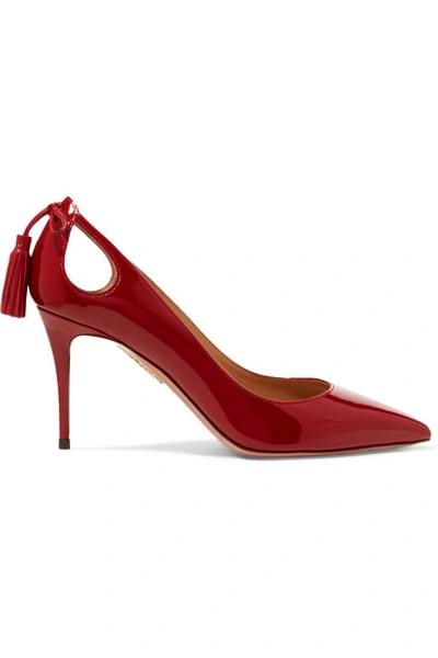 Aquazzura Forever Marilyn 85 Cutout Tasseled Patent-leather Pumps In Claret