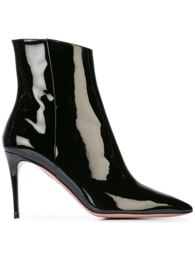 Aquazzura 85mm Alma Patent Leather Ankle Boots In Black