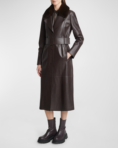 Yves Salomon Lamb Leather Belted Coat In Cacao