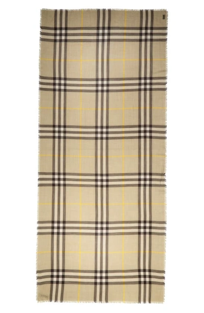 Burberry Giant Check Wool Fringe Scarf In Hunter