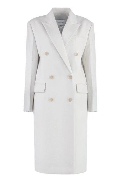 Calvin Klein Double-breasted Wool Coat In Beige