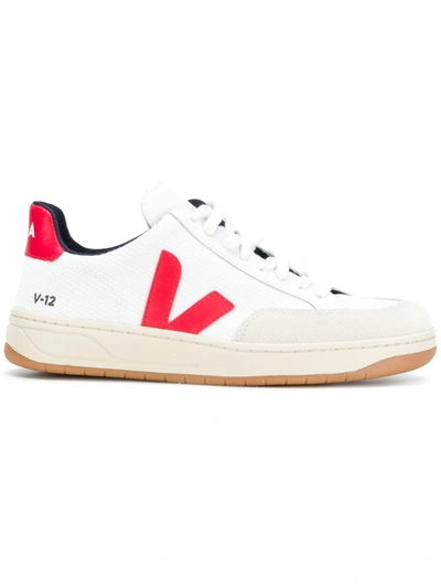 Veja Women's V-12 Low Top Sneakers In White And Red