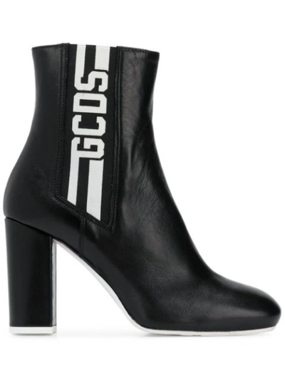Gcds 90mm Stripe Leather Ankle Boots In Black