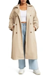 Asos Design Curve Faux Leather Trench Coat In Beige
