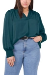 Vince Camuto Smocked Long Sleeve V-neck Blouse In Deep Forest