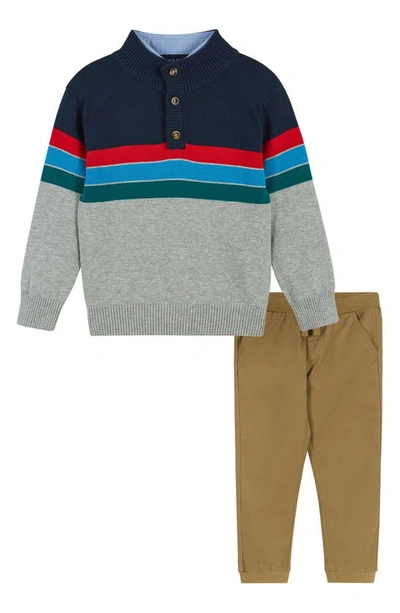 Andy & Evan Babies' Colorblock Sweater, Button-up Shirt & Joggers Set In Color Block Grey