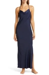 Open Edit Cowl Back Satin Nightgown In Navy Peacoat