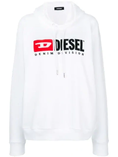Diesel Embroidered Jersey Sweatshirt Hoodie In White