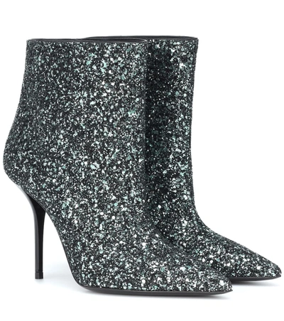 Saint Laurent Pierre 95 Glitter Ankle Boots In Green