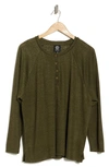 Bobeau Caty Long Sleeve Henley T-shirt In Dark Olive
