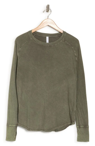 Z By Zella Vintage Washed Relaxed Long Sleeve Tee In Olive Night