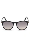 Tom Ford 53mm Gradient Round Sunglasses In Shiny Black / Smoke Mirror