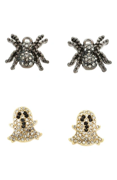 Panacea 2-pack Crystal Spider & Ghost Stud Earrings In Black